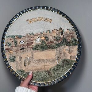 Jerusalem 3D Relief Decorative Plate Old City Western Wall Dome Rock Silver 13.5